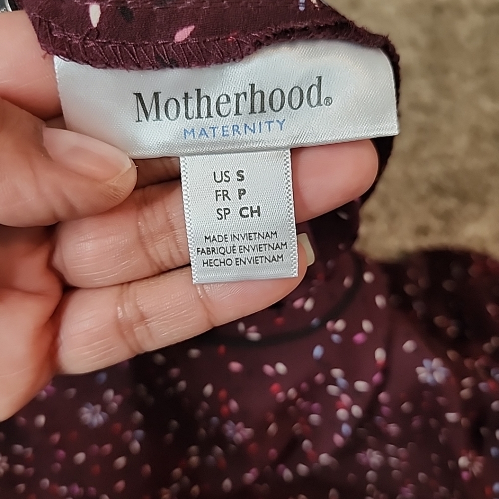 Maternity top short sleeve Burgendy print self tie back zip "Motherhood" Small - Picture 7 of 10